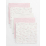 Muslin squares 5 pack pink and bunny print pure cotton, imported from the UK