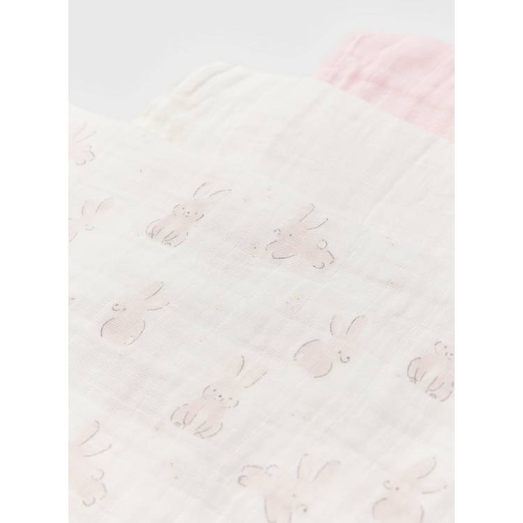 Muslin squares 5 pack pink and bunny print pure cotton, imported from the UK