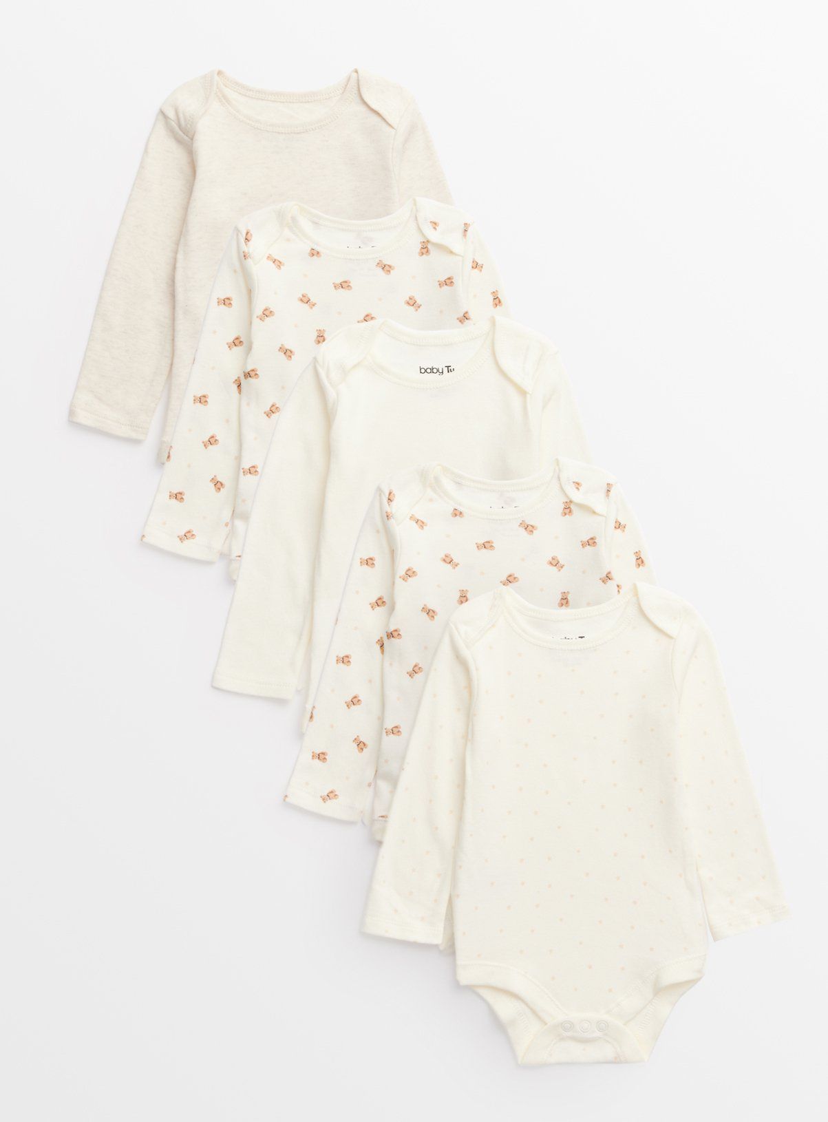 Cream Bear Print Long Sleeve Bodysuits 5 Pack Up to 3 mths GOODS Argos