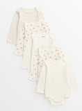 Cream Bear Print Long Sleeve Bodysuits 5 Pack Up to 3 mths GOODS Argos