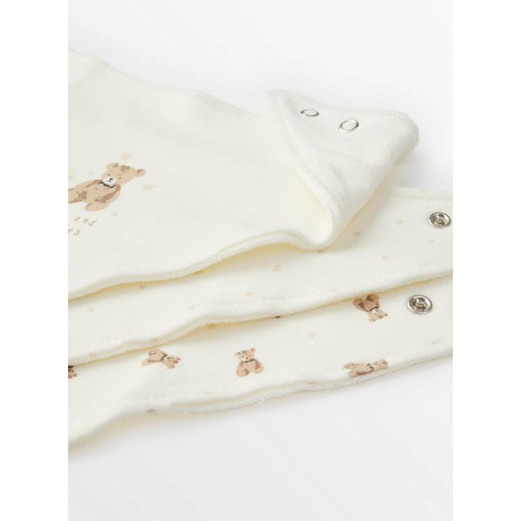 Cream bear print hanky bibs 5 pack, imported from the UK