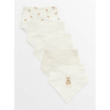 Cream bear print hanky bibs 5 pack, imported from the UK