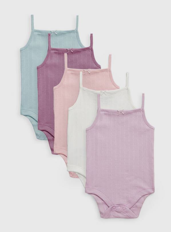 Pastel Strappy Pointelle Bodysuits 5 Pack Newborn