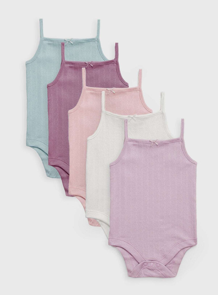 Pastel Strappy Pointelle Bodysuits 5 Pack Up to 1 mth