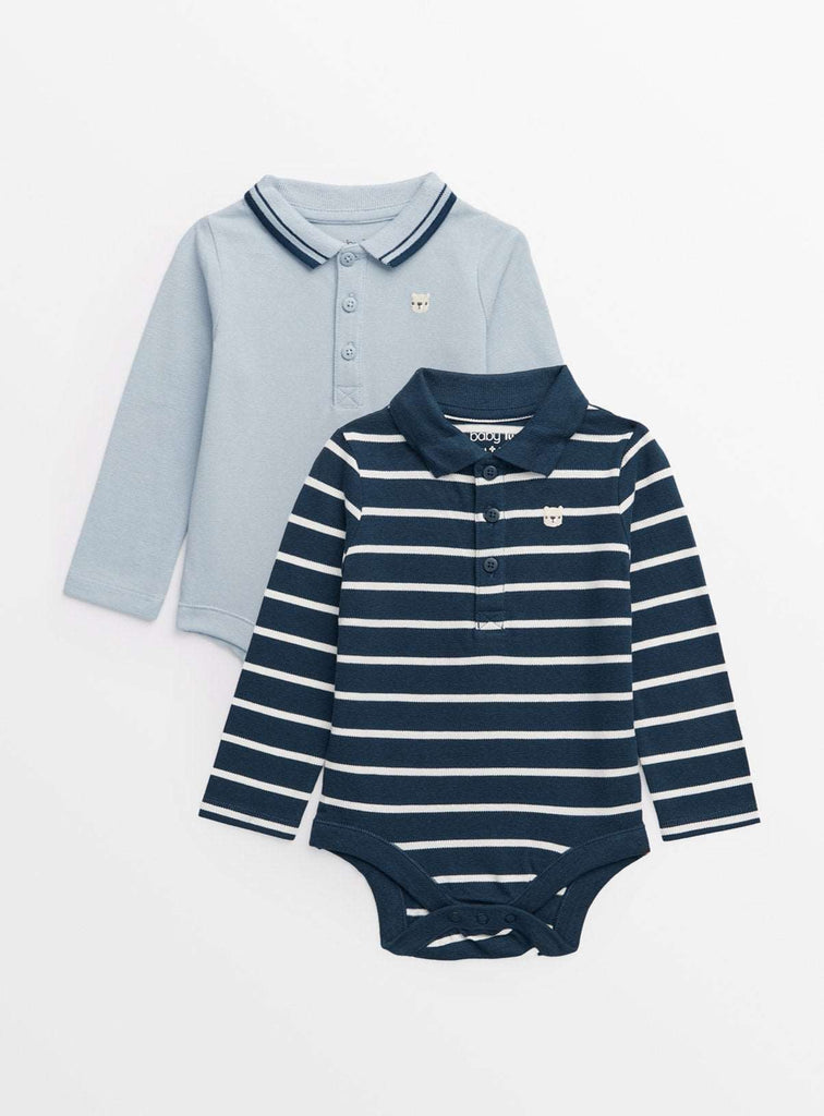 Navy Stripe & Blue Polo Bodysuits 2 Pack Up to 3 mths