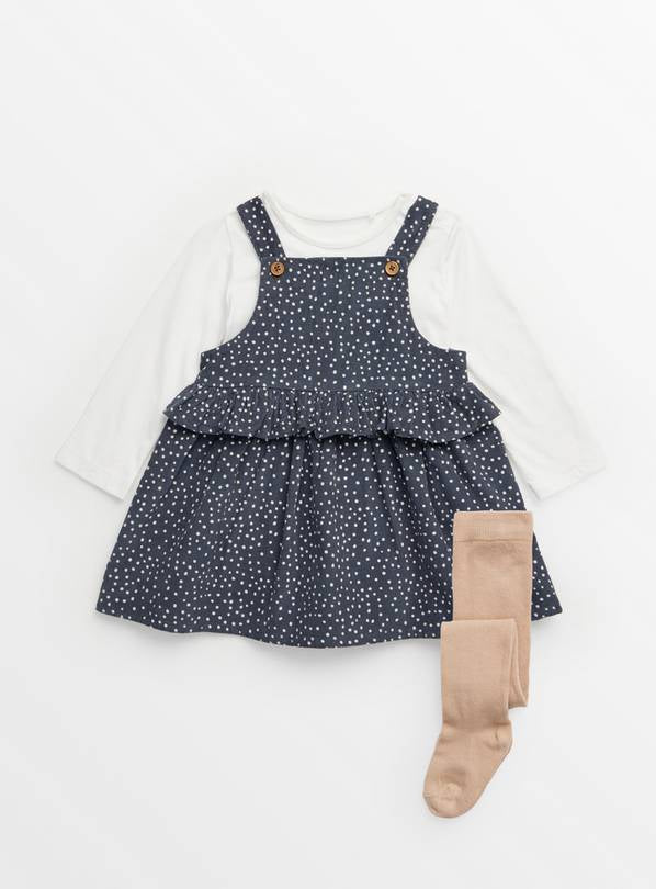 Grey Polka Dot Corduroy Pinafore Dress & Bodysuit Set 3-6 months GOODS Argos