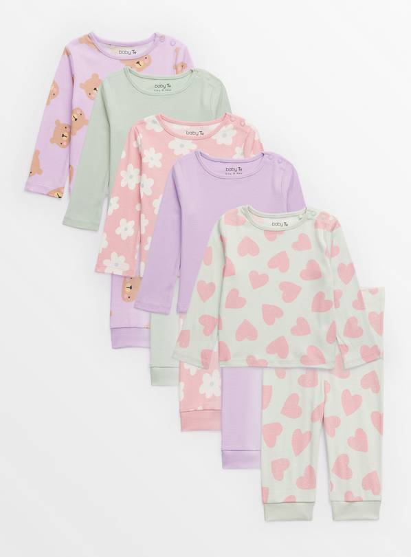 Pastel Ribbed Pyjama Sets 5 Pack 6-9 months GOODS Argos