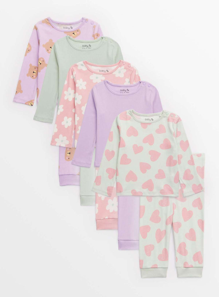 Pastel Ribbed Pyjama Sets 5 Pack  9-12 months