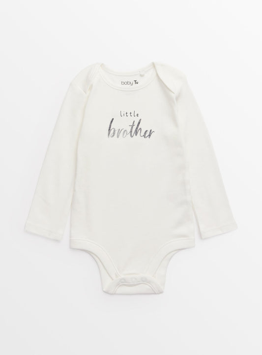 White Slogan Little Brother Long Sleeve Bodysuit 9-12 months