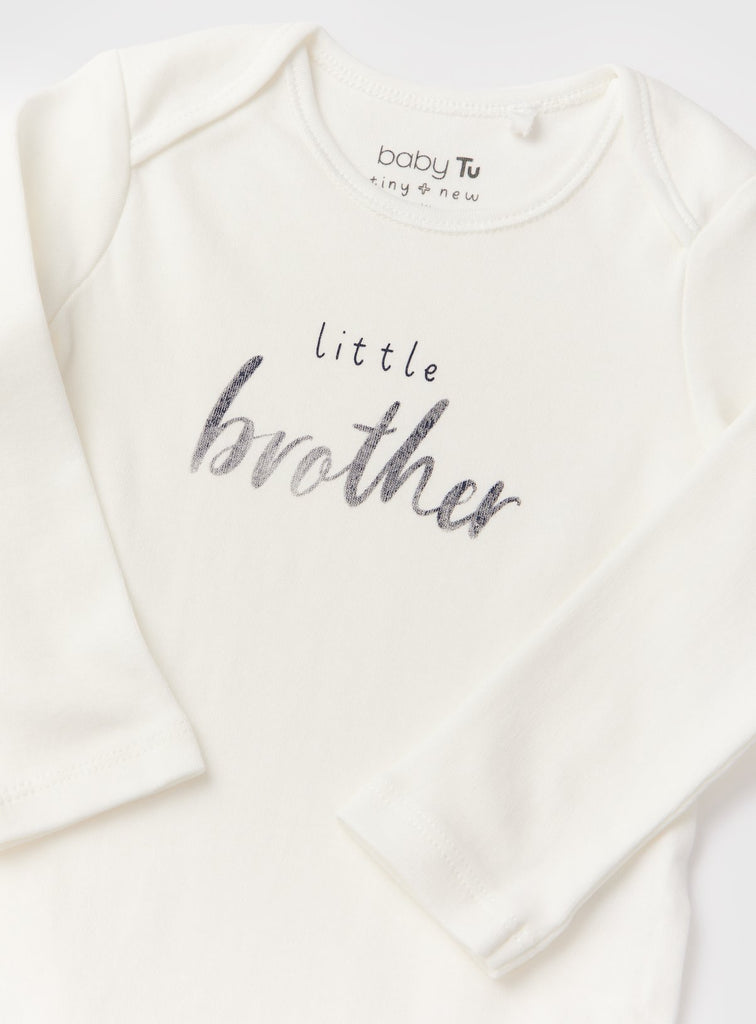 White Slogan Little Brother Long Sleeve Bodysuit 9-12 months