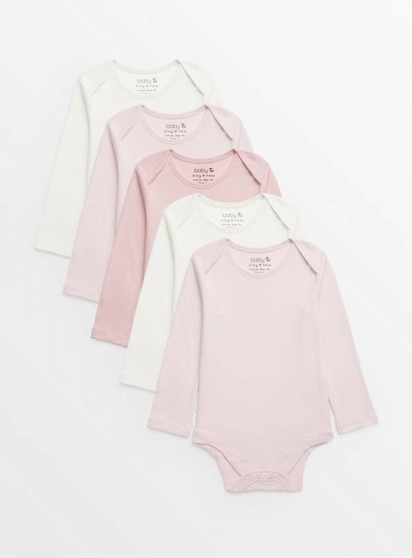 Plain Pink Long Sleeve Bodysuits 5 Pack 6-9 months