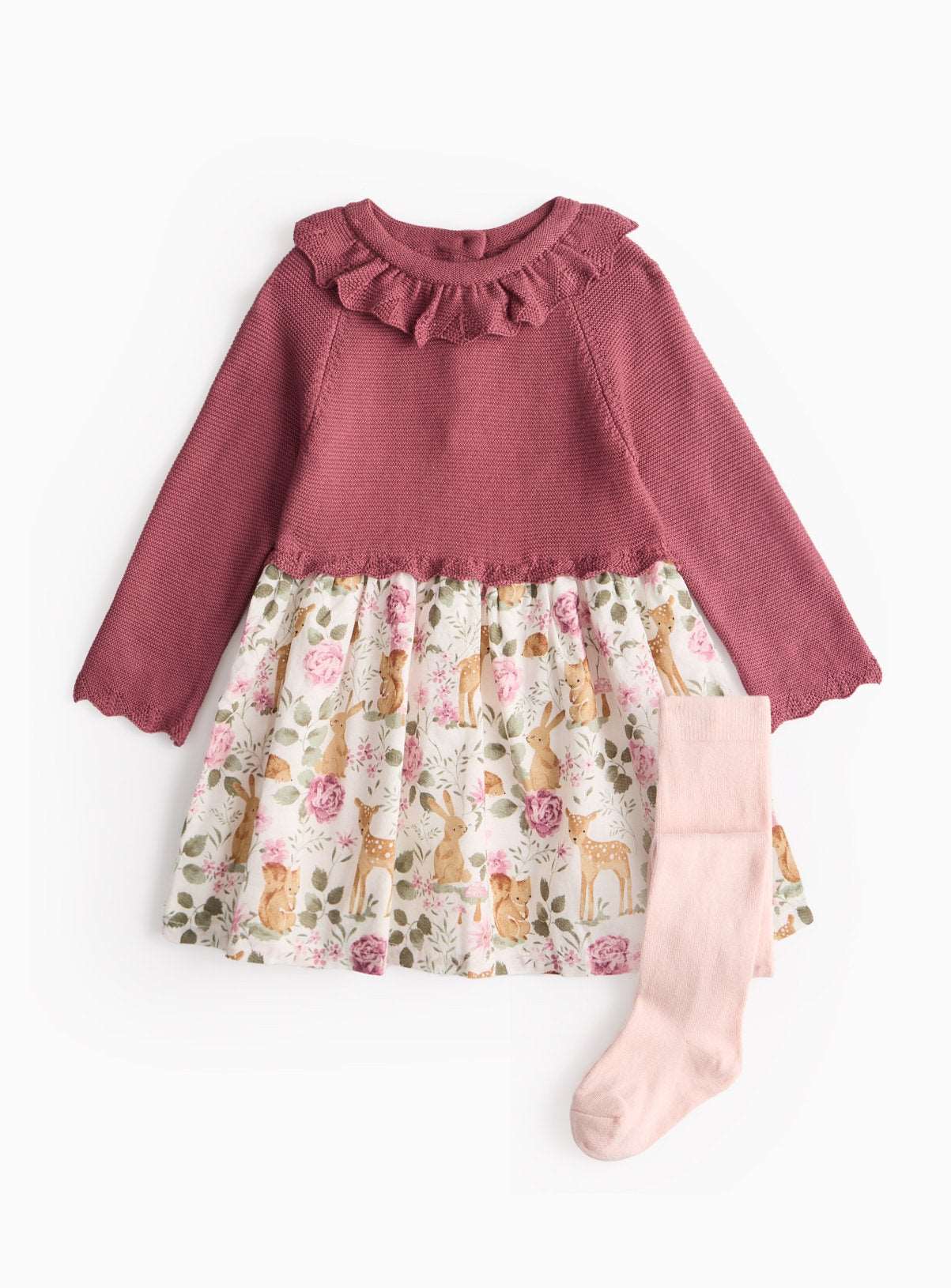 Plum Woodland Friends Twofer Dress & Tights Set 3-6 months GOODS Argos