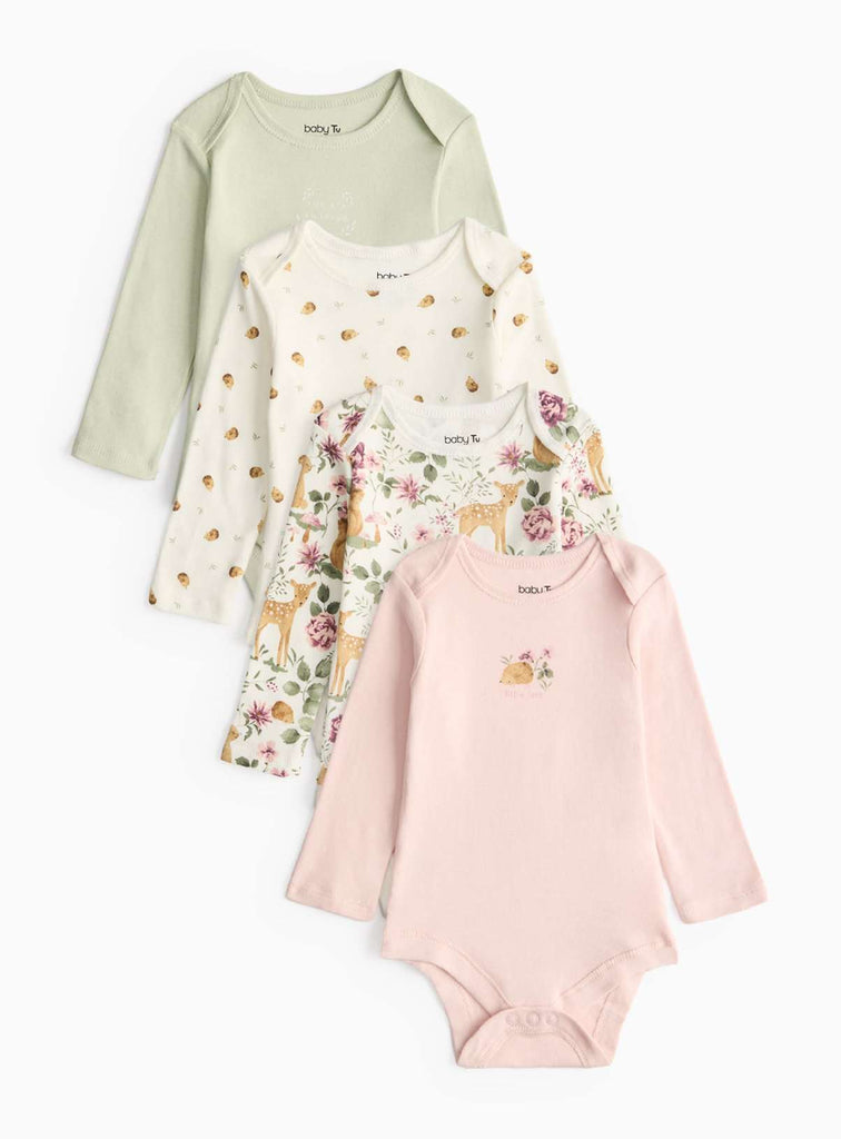 Woodland Animal Long Sleeve Bodysuit 4 Pack Up to 1 mth