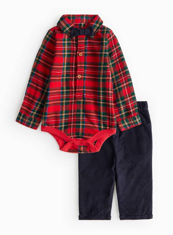 Red Tartan Bodysuit, Bow Tie & Trousers Set 9-12 months GOODS Argos