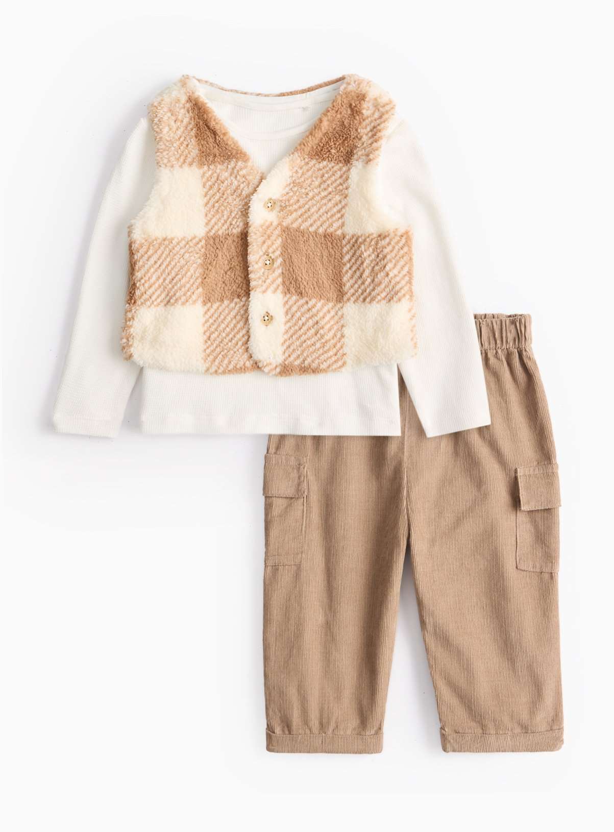 Tan Check Borg Gilet & Trouser Set 3-6 months GOODS Argos