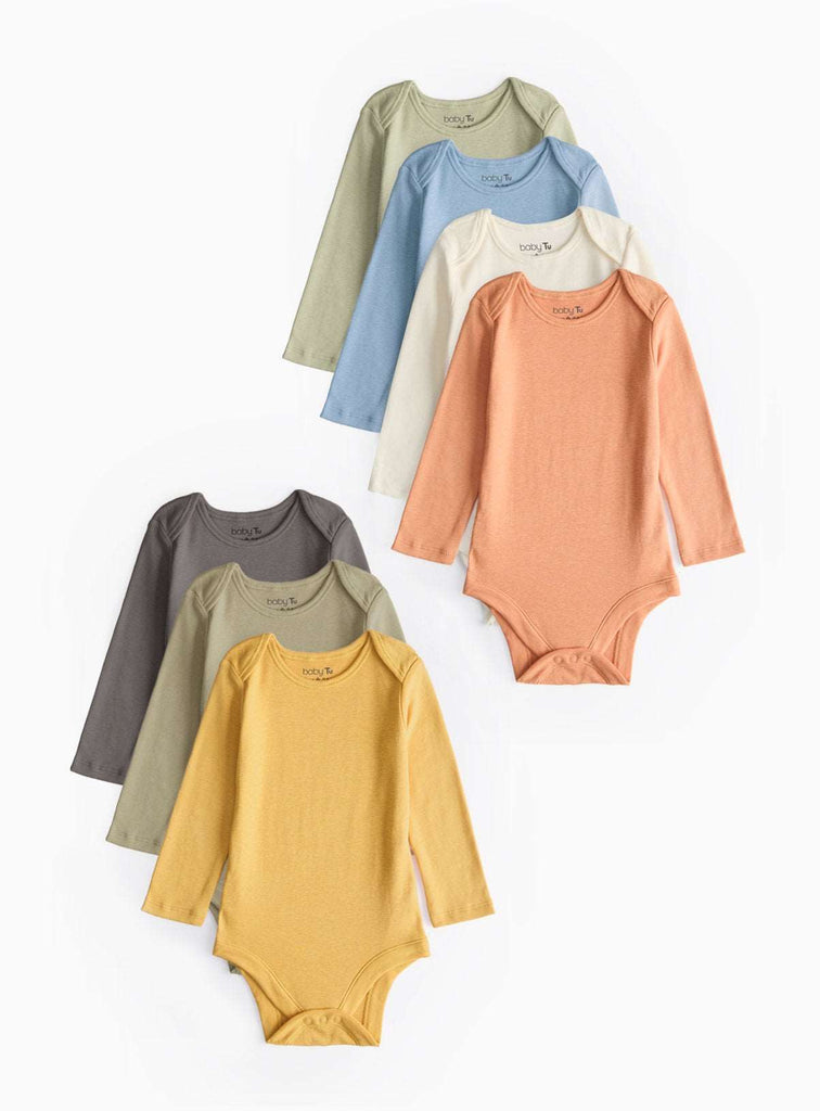 Plain Long Sleeve Bodysuits 7 Pack Newborn