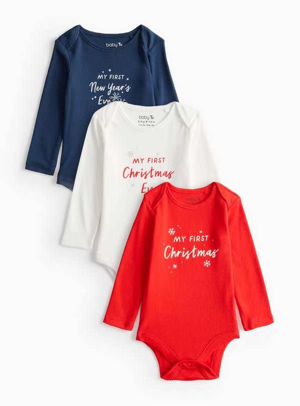 My First Christmas Long Sleeve Bodysuit 3 Pack Up to 3 mths GOODS Argos