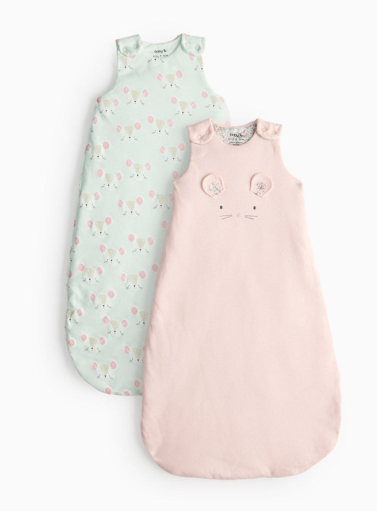 Pink & Green Mouse Design 2.5 Tog Sleeping Bag 2 Pack 0-6 Months