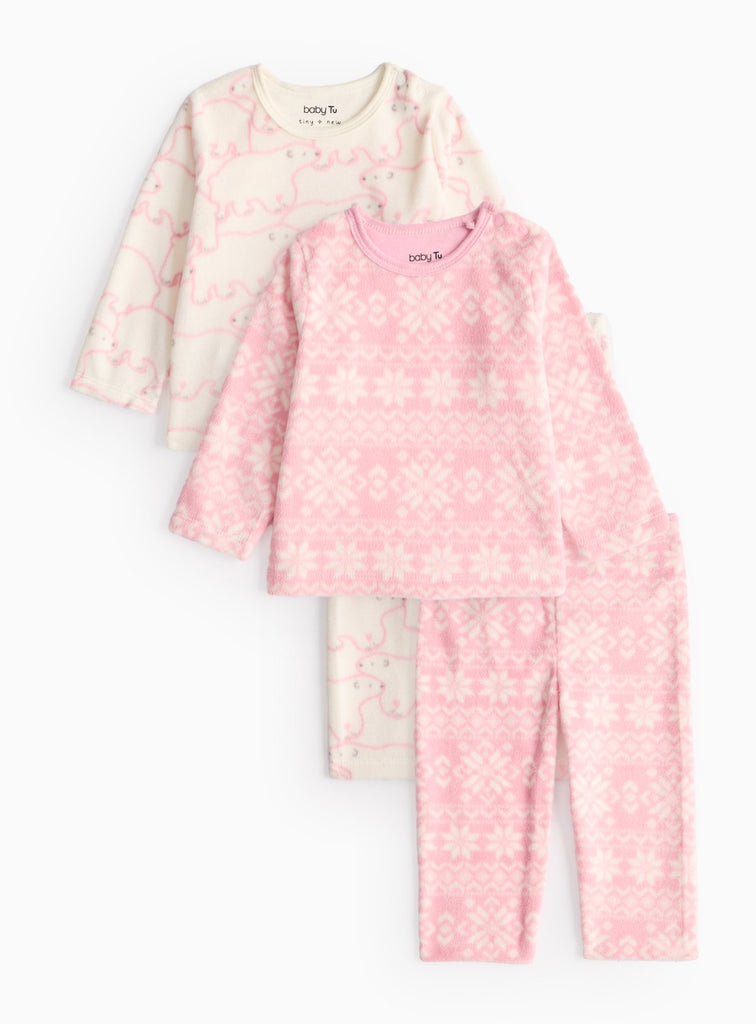 Pink Fair Isle Micro Fleece Pyjama 2 Pack 12-18 months