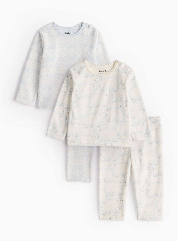 Polar Bear & Snowflake Print Fleece Pyjama Sets 2 Pack 9-12 months