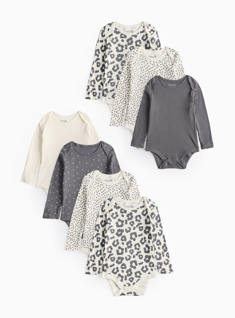 Leopard & Spot Printed Long Sleeve Bodysuits 7 Pack 3-6 months