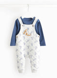 Blue Bodysuit &amp; Grey Quilted Dungarees Set 6-9 months