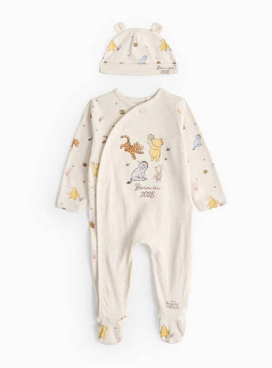 Winnie The Pooh Born in 2025 Sleepsuit & Hat Set Up to 1 mth