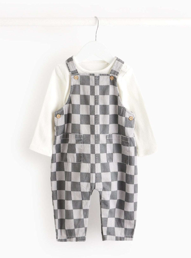 Bodysuit & Grey Chequered Dungarees Set 12-18 months