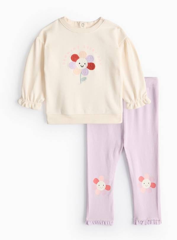 Flower Sweatshirt & Lilac Badge Leggings Set 6-9 months GOODS Argos