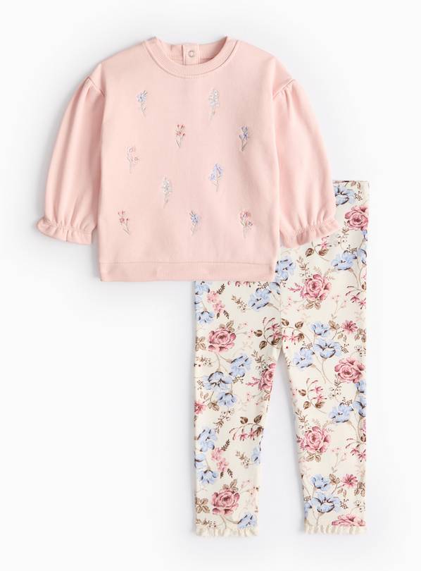 Pink Floral Embroidered Sweatshirt & Leggings Set 9-12 months GOODS Argos