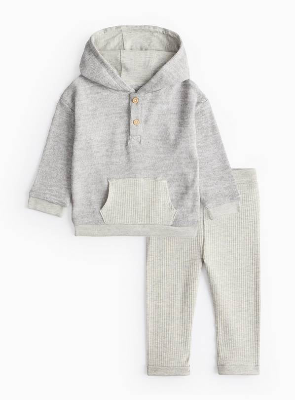 Grey Marl Knitted Hoodie & Leggings Set 9-12 months