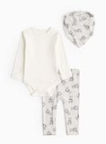 Grey Teddy Bear Print Bib, Bodysuit & Leggings Set 6-9 months GOODS Argos