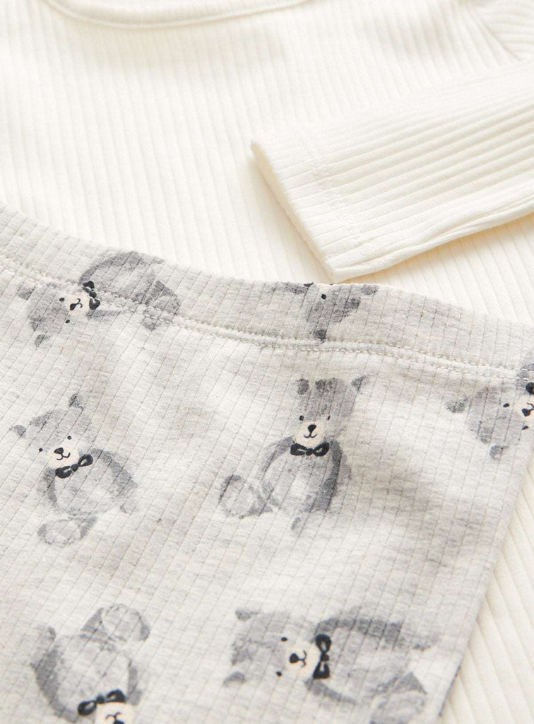 Grey Teddy Bear Print Bib, Bodysuit & Leggings Set  6-9 months