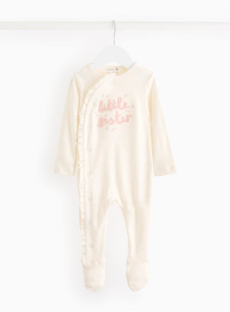 Little Sister Frill Cream Long Sleeve Sleepsuit 6-9 months