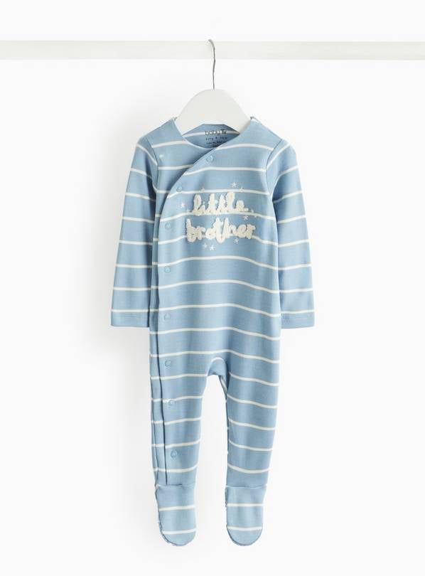 Blue Little Brother Slogan Striped Sleepsuit  18-24 months