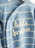 Blue Little Brother Slogan Striped Sleepsuit  18-24 months