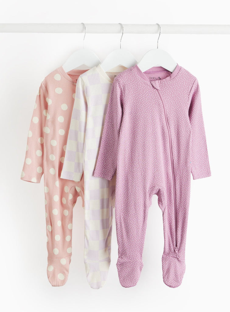 Pink Spot Print & Chequered Sleepsuit 3 Pack 3-6 months