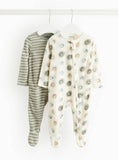 Khaki Stripe & Smiley Face Fleece Sleepsuit 2 Pack 3-6 months GOODS Argos