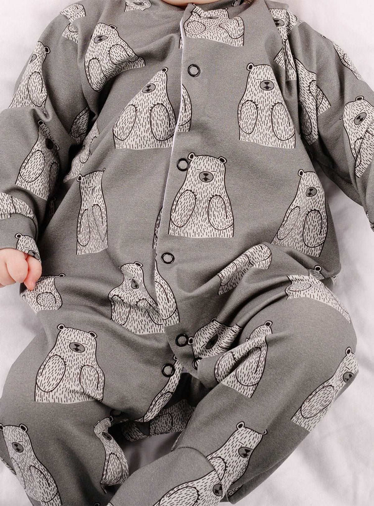 FRED & NOAH Grey Bear Sleepsuit Up To 3 mths