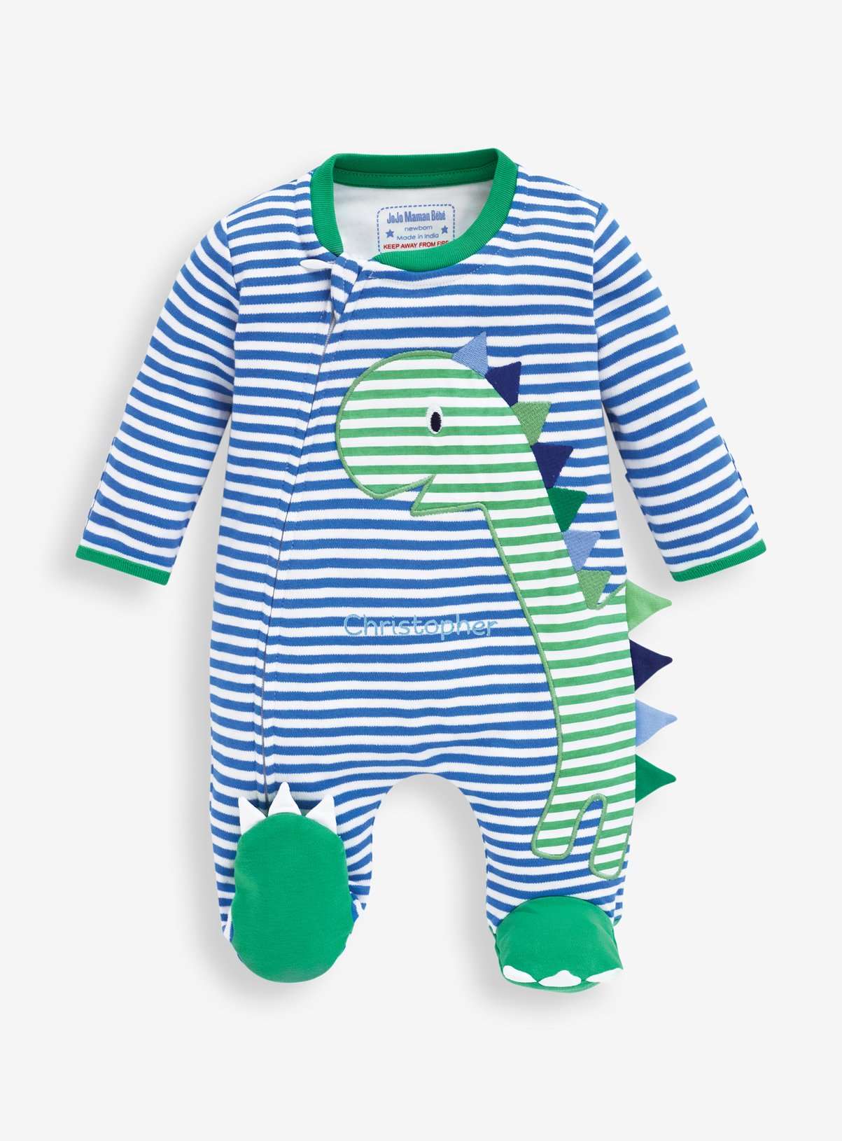 JOJO MAMAN BÉBÉ Dino Applique Zip Sleepsuit Blue Up To 3 mths GOODS Argos