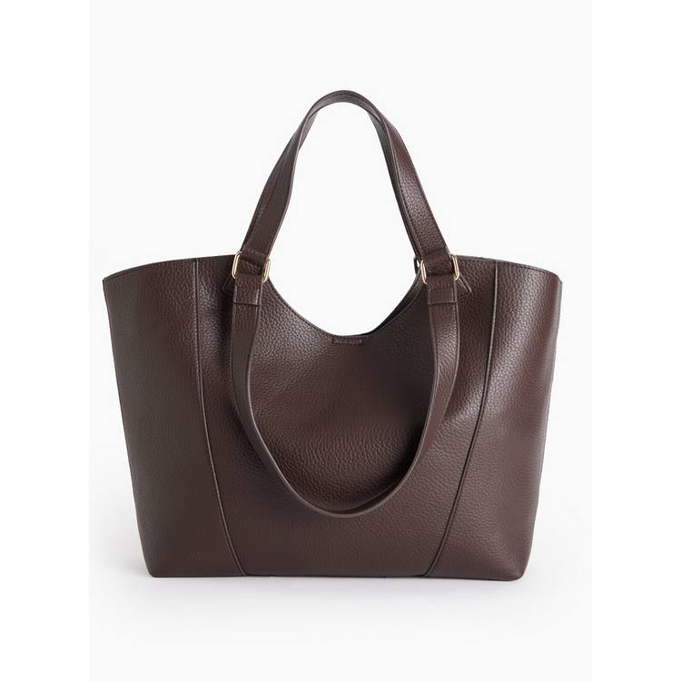 Faux leather shopper bag chocolate brown one size (British brand)