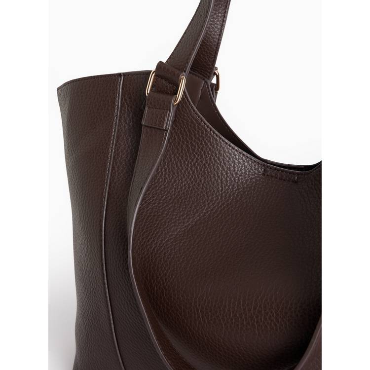 Faux leather shopper bag chocolate brown one size (British brand)