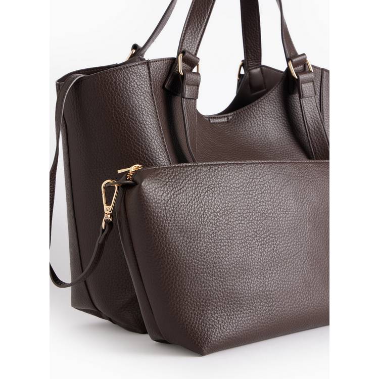 Faux leather shopper bag chocolate brown one size (British brand)