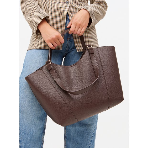Faux leather shopper bag chocolate brown one size (British brand)