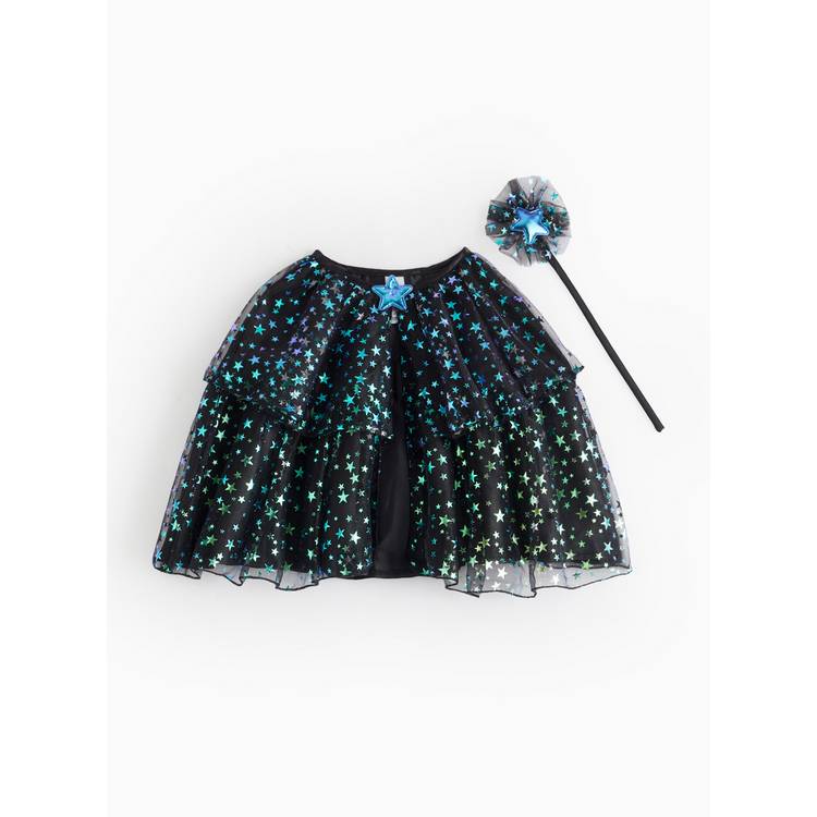 Star printed mesh cape and wand set - imported from the UK