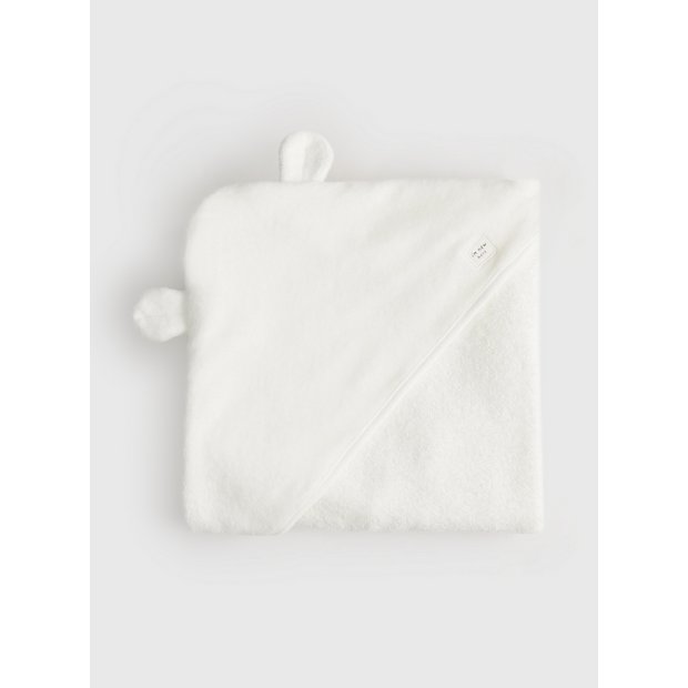 White hooded towel set with bear wash mitt one size, imported from the UK