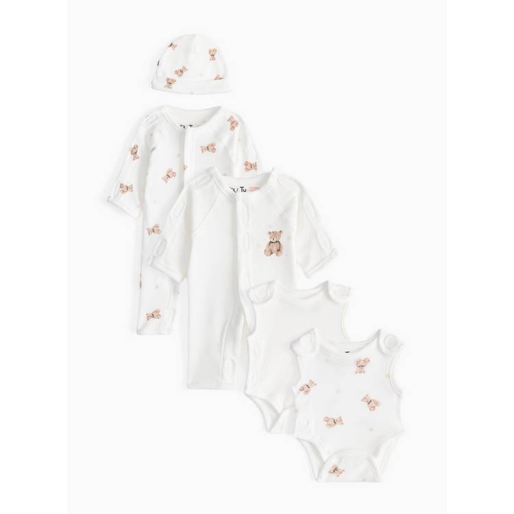 Premature baby starter set white teddy bear print 5-piece 3lbs, imported from the UK