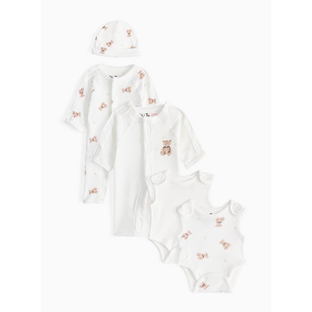 Premature baby starter set white teddy bear print 5-piece 3lbs, imported from the UK