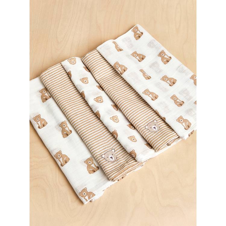 JoJo Maman Bébé 5 pack bear embroidered muslins (British brand)