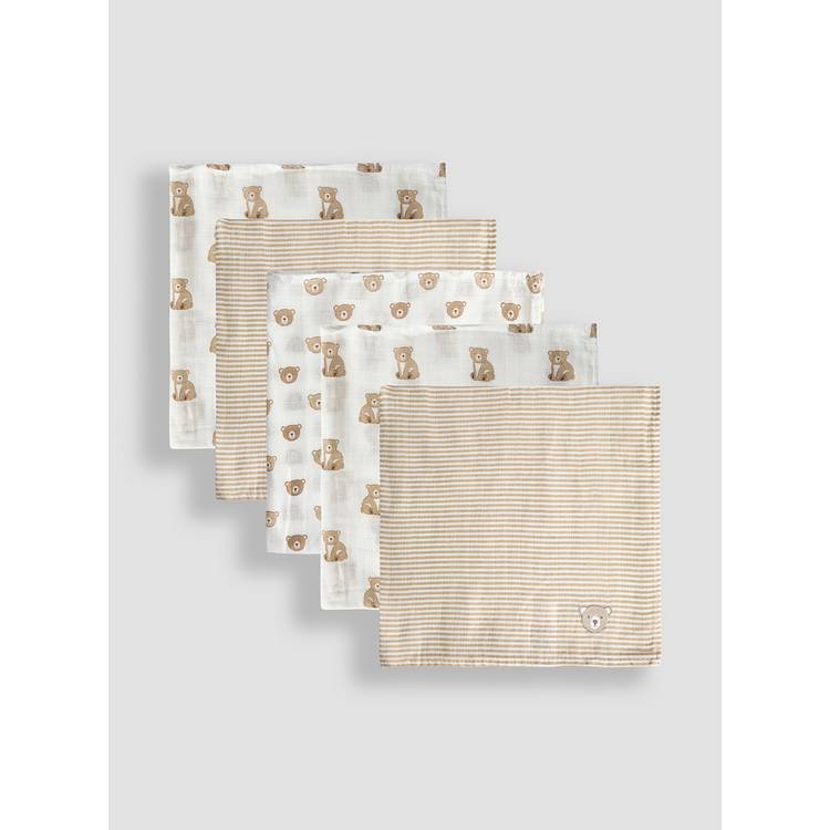 JoJo Maman Bébé 5 pack bear embroidered muslins (British brand)